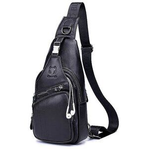 Cross body Bags for Men Leather Sling Bag Casual Daypacks , Black